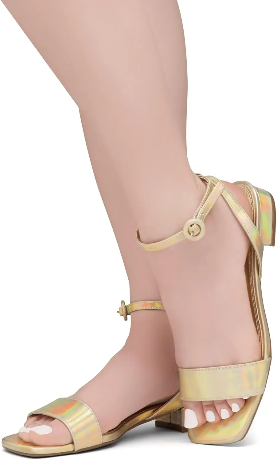 Shoe Land Women's Low Heels Dressy Sandals for 2025-1 Inch Chunky Block Short Heels | Square Open Toe with Adjustable Ankle Strap | Wedding & Party Heeled Sandals