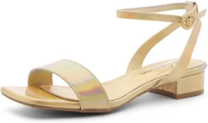 Shoe Land Women's Low Heels Dressy Sandals for 2025-1 Inch Chunky Block Short Heels | Square Open Toe with Adjustable Ankle Strap | Wedding & Party Heeled Sandals