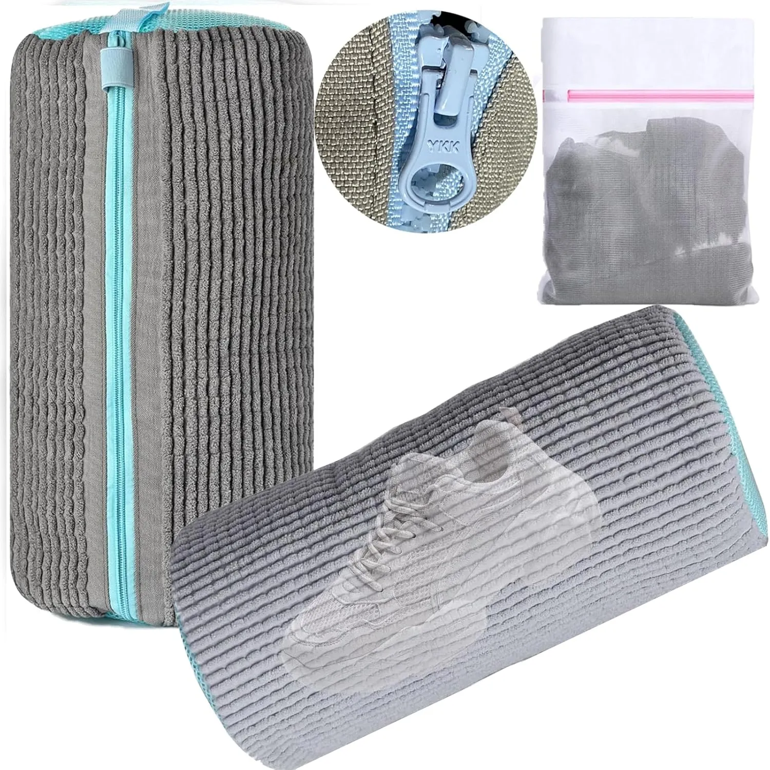 Shoe Laundry Bag for Washing Machine, 2 Unbloo Shoe Bags for Washing Machine & 1 Laundry Bag, Shoe Wash Machine Bag Sneaker Bag, Durable Washchamp Shoe Cleaning Bag for Tennis Canvas Sport Shoes(Grey)