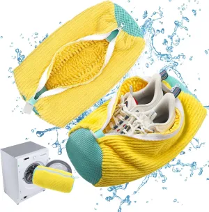 Shoe Washing Machine Bag, Laundry Shoe Bag for Washer and Dryer, Sneaker Bag for Washing Machine, for All Shoes Sizes and Types (Yellow 2 pcs)