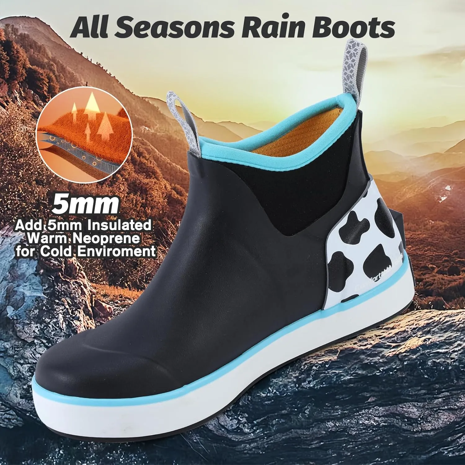 Showave Kid's Rain Boots Waterproof Deck Boots for Boys Girls Insulated Neoprene Rubber Boots Non-slip Child Mud Booties