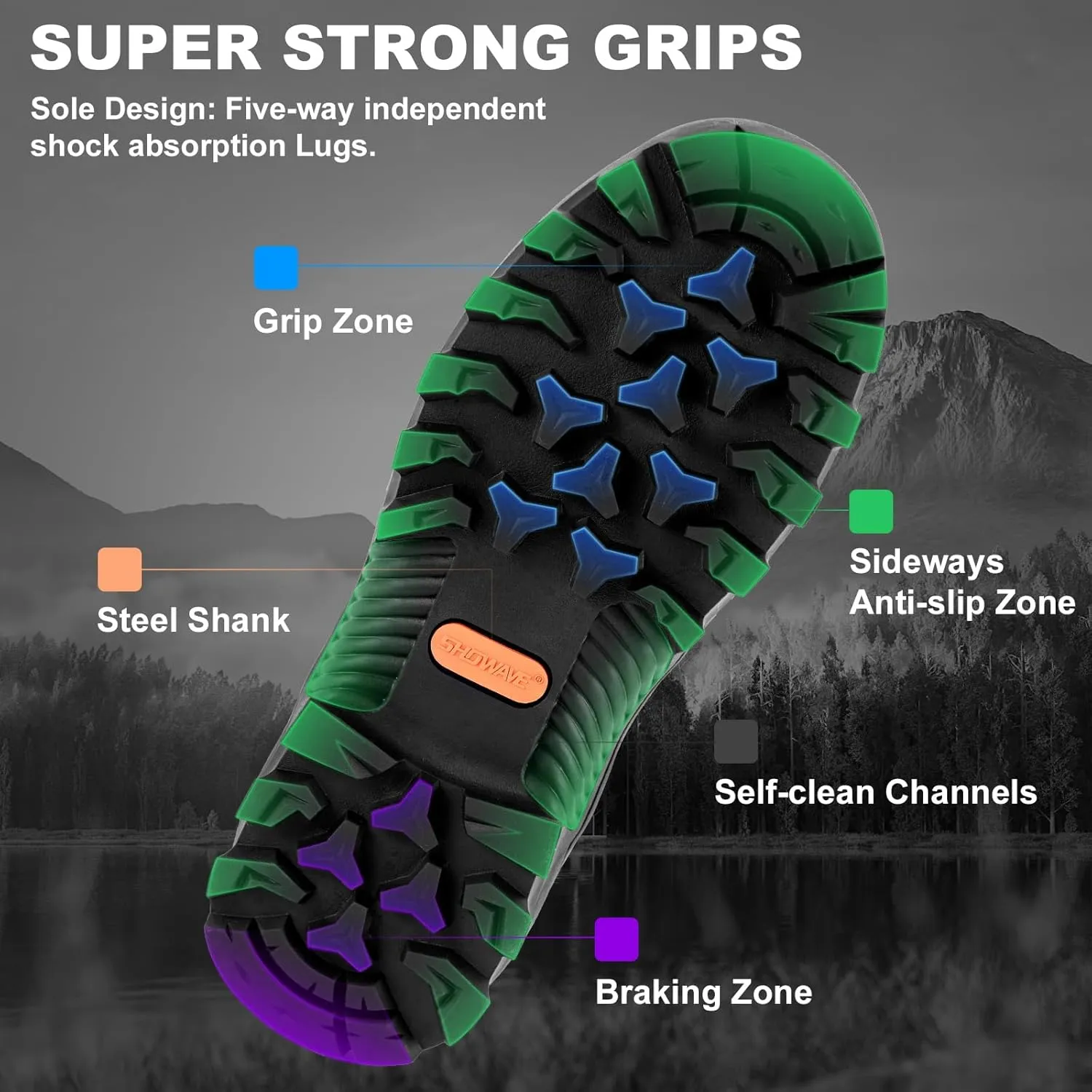 Showave Men's Mid Calf Rubber Work Boots Waterproof Rain Boot Insulated Mud Boots with Comfortable Sports Soles