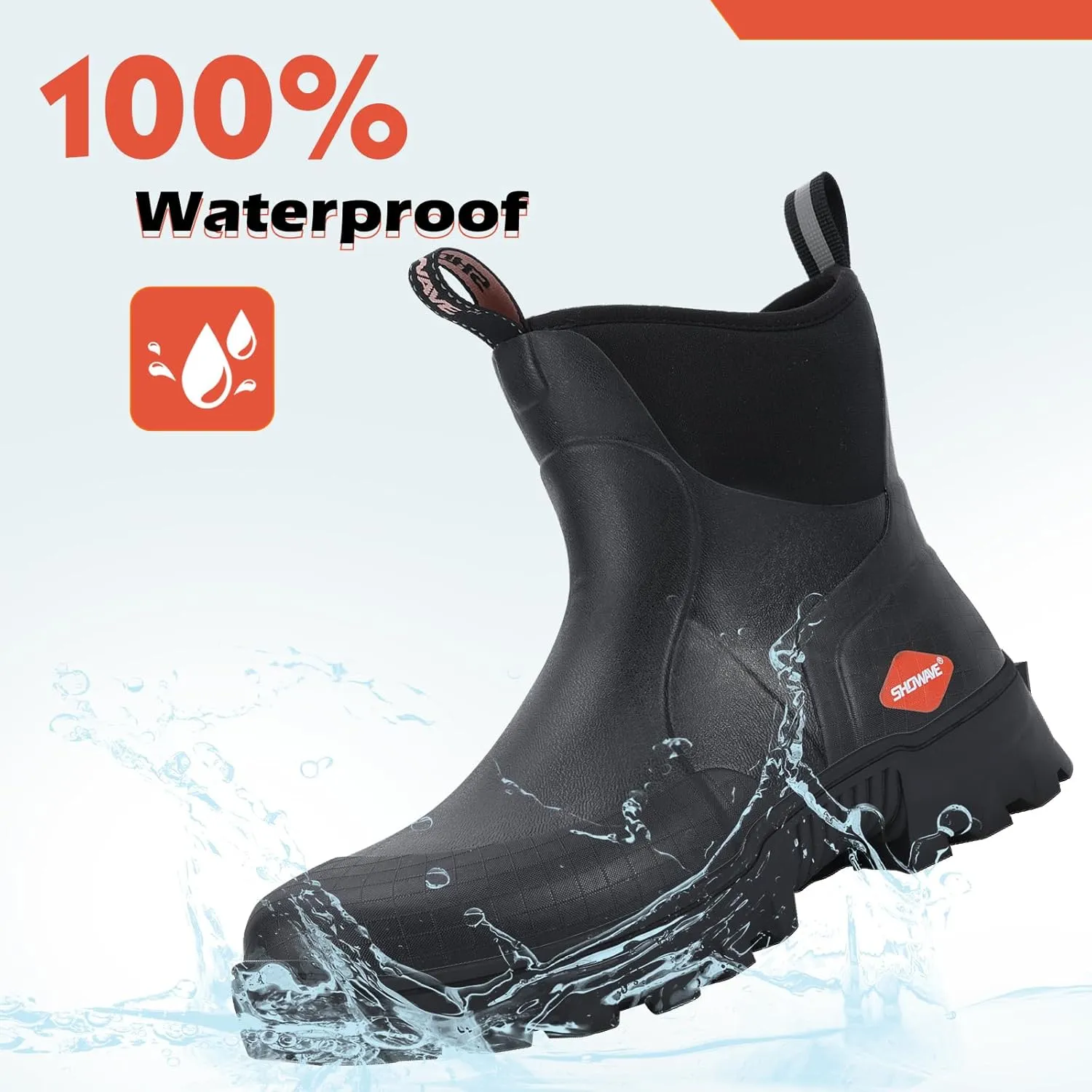 Showave Men's Short Rubber Boots Waterproof Rain Boots Insulated Working Booties with Comfortable Sports Sole