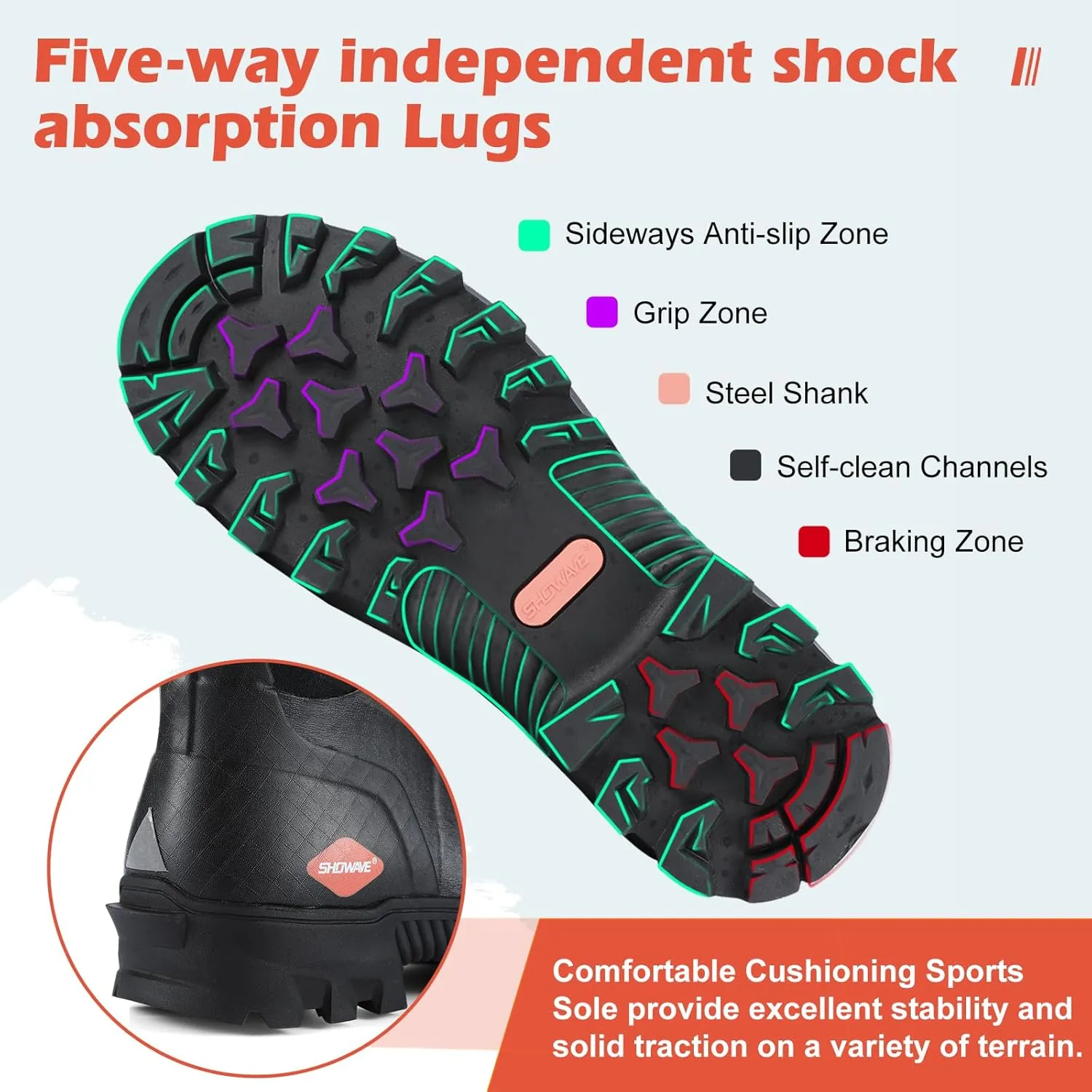 Showave Men's Short Rubber Boots Waterproof Rain Boots Insulated Working Booties with Comfortable Sports Sole