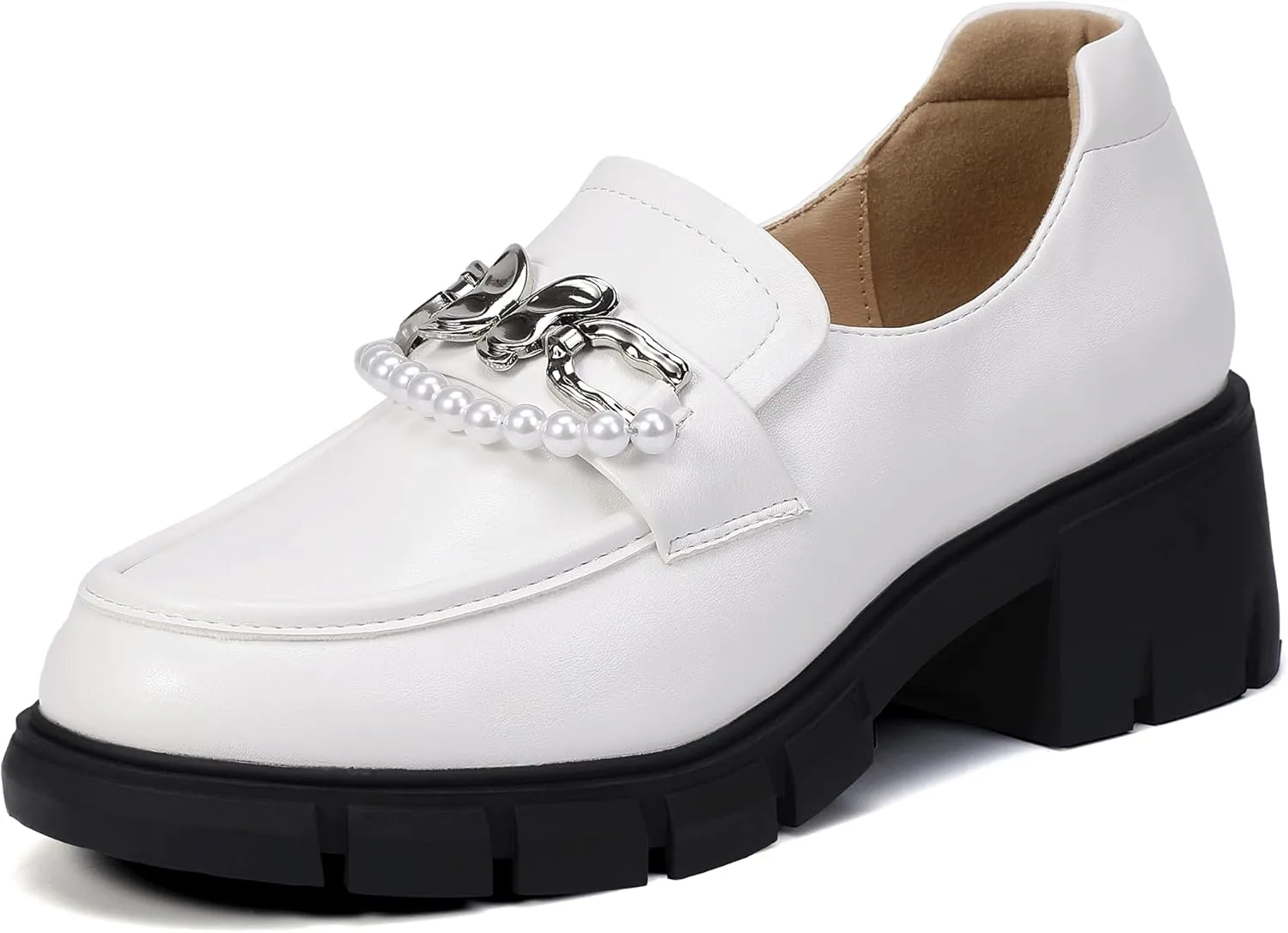 ShowHow Women's Chunky Loafers Platform Slip On Loafers Round Toe Lug Sole Loafers Business Casual Shoes for Women