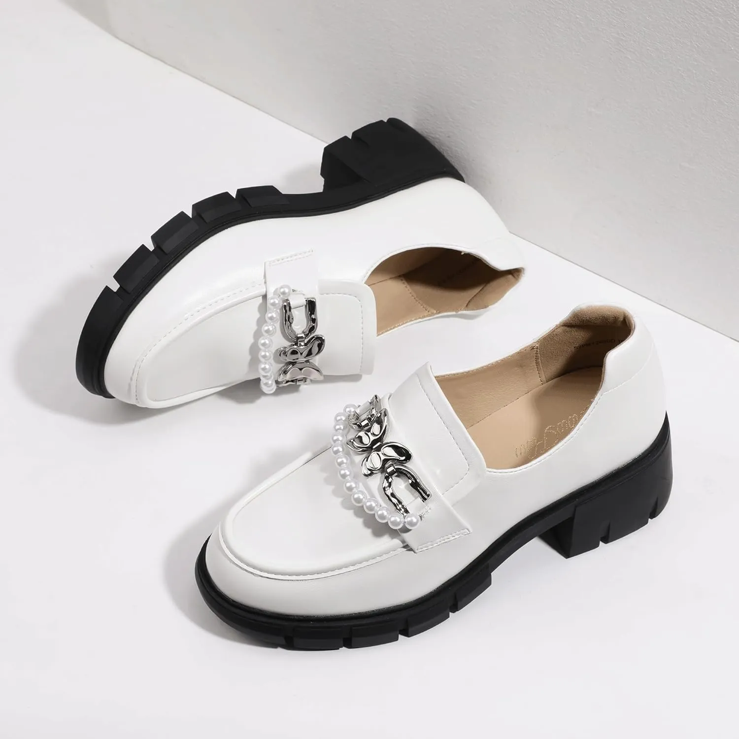 ShowHow Women's Chunky Loafers Platform Slip On Loafers Round Toe Lug Sole Loafers Business Casual Shoes for Women