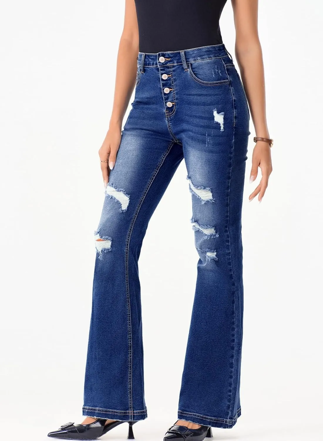 Sidefeel Women's High Waisted Bell Bottom Bootcut Jeans Flared Wide Leg Denim Pants