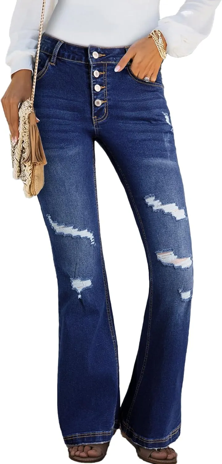 Sidefeel Women's High Waisted Bell Bottom Bootcut Jeans Flared Wide Leg Denim Pants