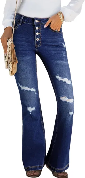 Sidefeel Women's High Waisted Bell Bottom Bootcut Jeans Flared Wide Leg Denim Pants