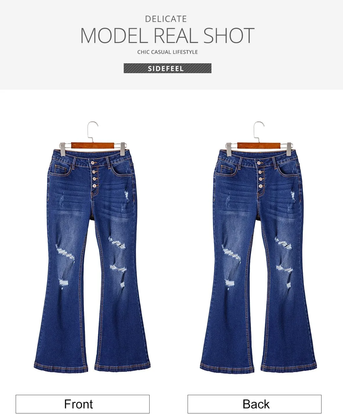 Sidefeel Women's High Waisted Bell Bottom Bootcut Jeans Flared Wide Leg Denim Pants