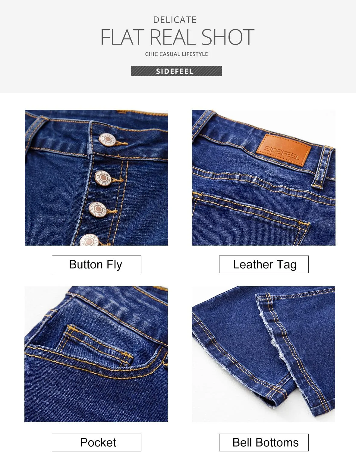 Sidefeel Women's High Waisted Bell Bottom Bootcut Jeans Flared Wide Leg Denim Pants