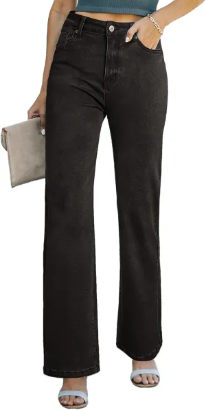 Sidefeel Women's Wide Leg Jeans Casual High Waisted Straight Zimbaplatinum Denim Pants with Pockets