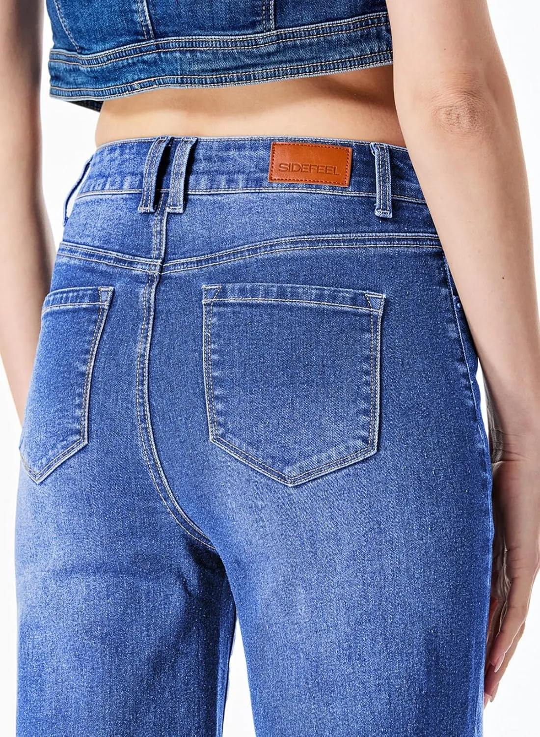 Sidefeel Women's Wide Leg Jeans Casual High Waisted Straight Zimbaplatinum Denim Pants with Pockets