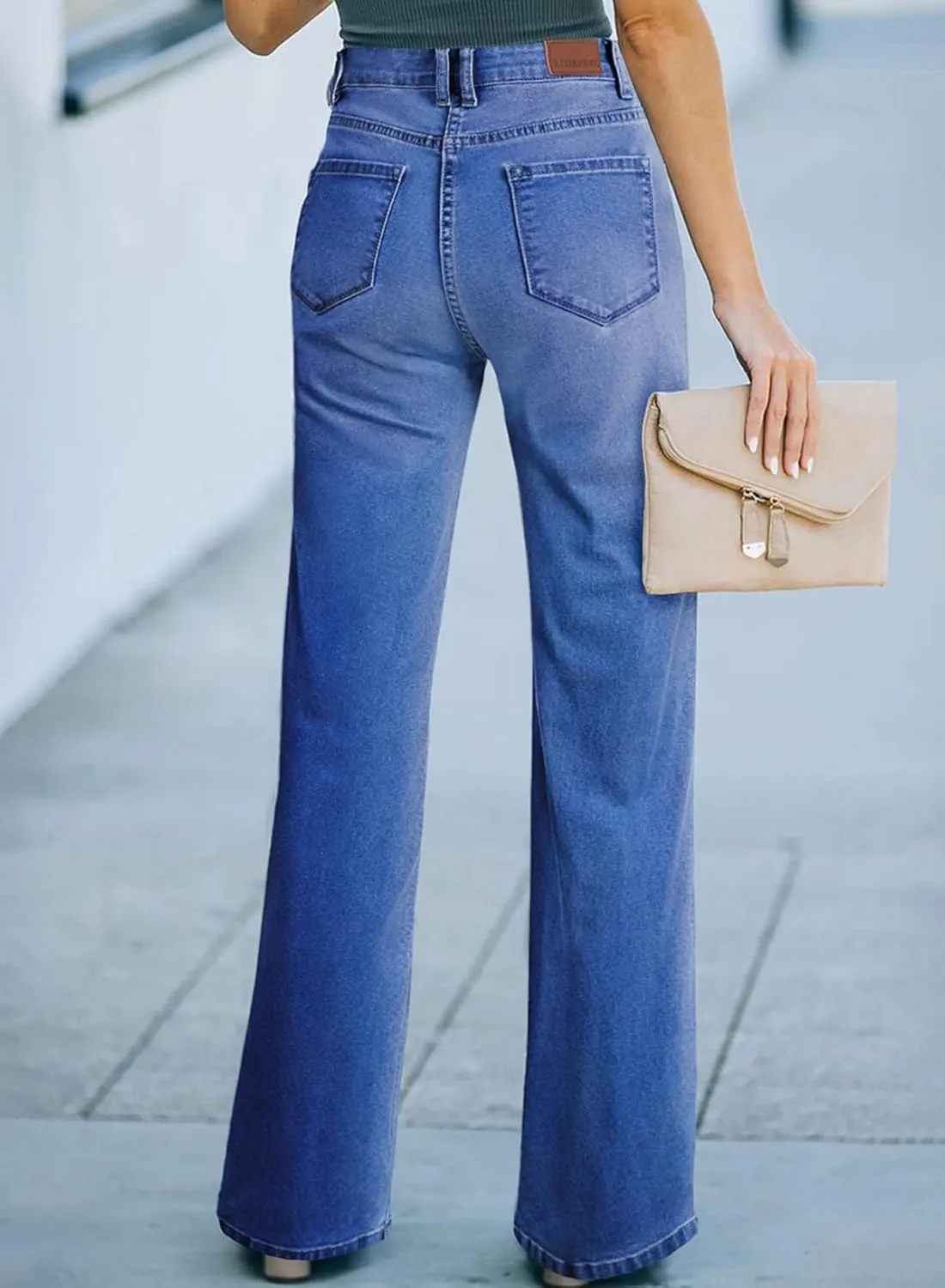 Sidefeel Women's Wide Leg Jeans Casual High Waisted Straight Zimbaplatinum Denim Pants with Pockets