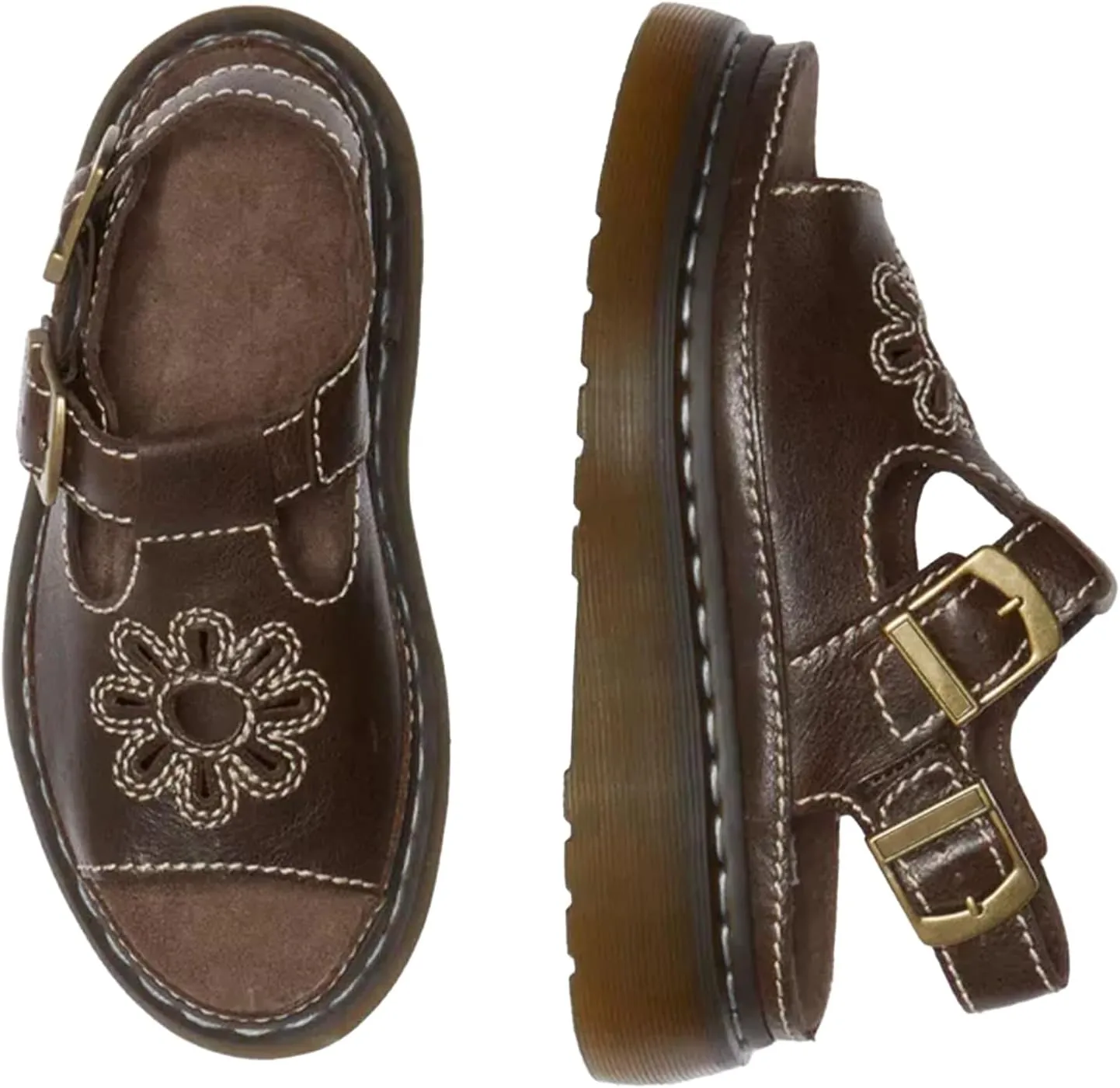 SIFINELAR WOMEN Brown Flower Platform Sandals for Women with Adjustable Buckle Back Strap Comfort Summer Open Toe Slip on Slingback T-Strap Beach Sandals.