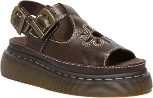 SIFINELAR WOMEN Brown Flower Platform Sandals for Women with Adjustable Buckle Back Strap Comfort Summer Open Toe Slip on Slingback T-Strap Beach Sandals.