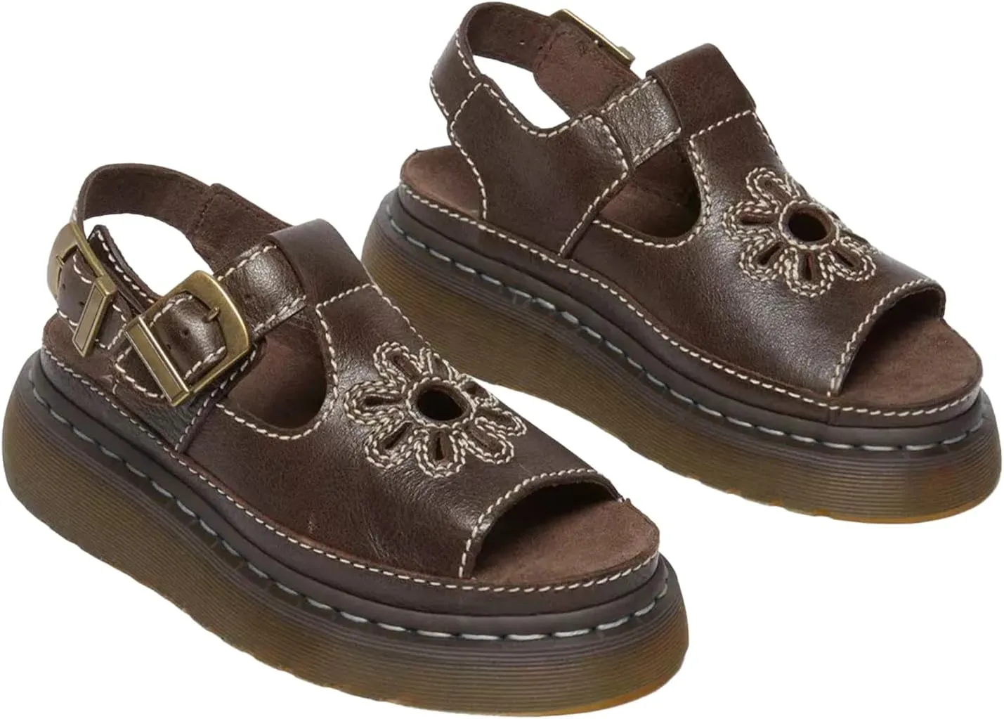 SIFINELAR WOMEN Brown Flower Platform Sandals for Women with Adjustable Buckle Back Strap Comfort Summer Open Toe Slip on Slingback T-Strap Beach Sandals.