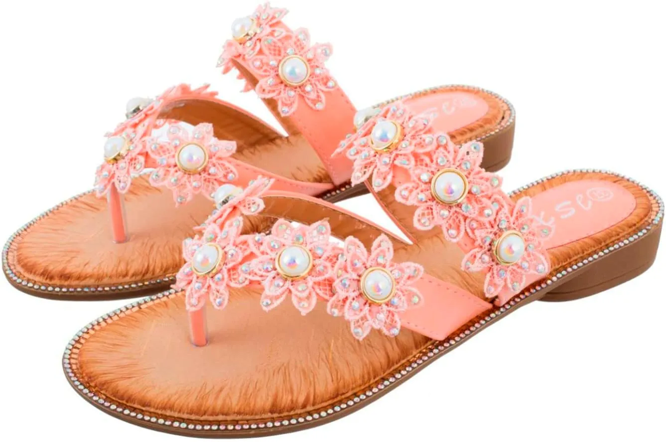 Slide Sandals Womennew Handmade Flower Round Toe Flip Flops Fashion Sandals Women Wedge Sandals for Women