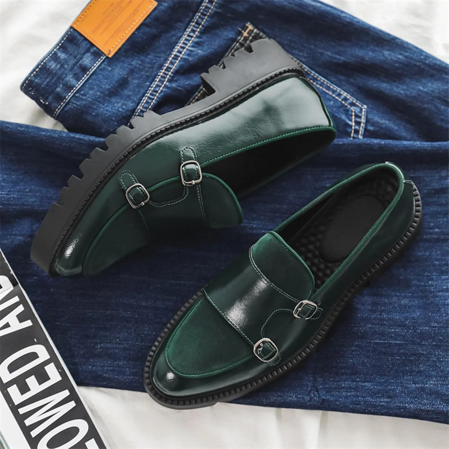 Slip on Shoes for Men, Casual Mens Loafers, Penny Loafers Dress Shoes, Monk Strap PU Leather Shoes, Pointed Toe, Non Slip Rubber