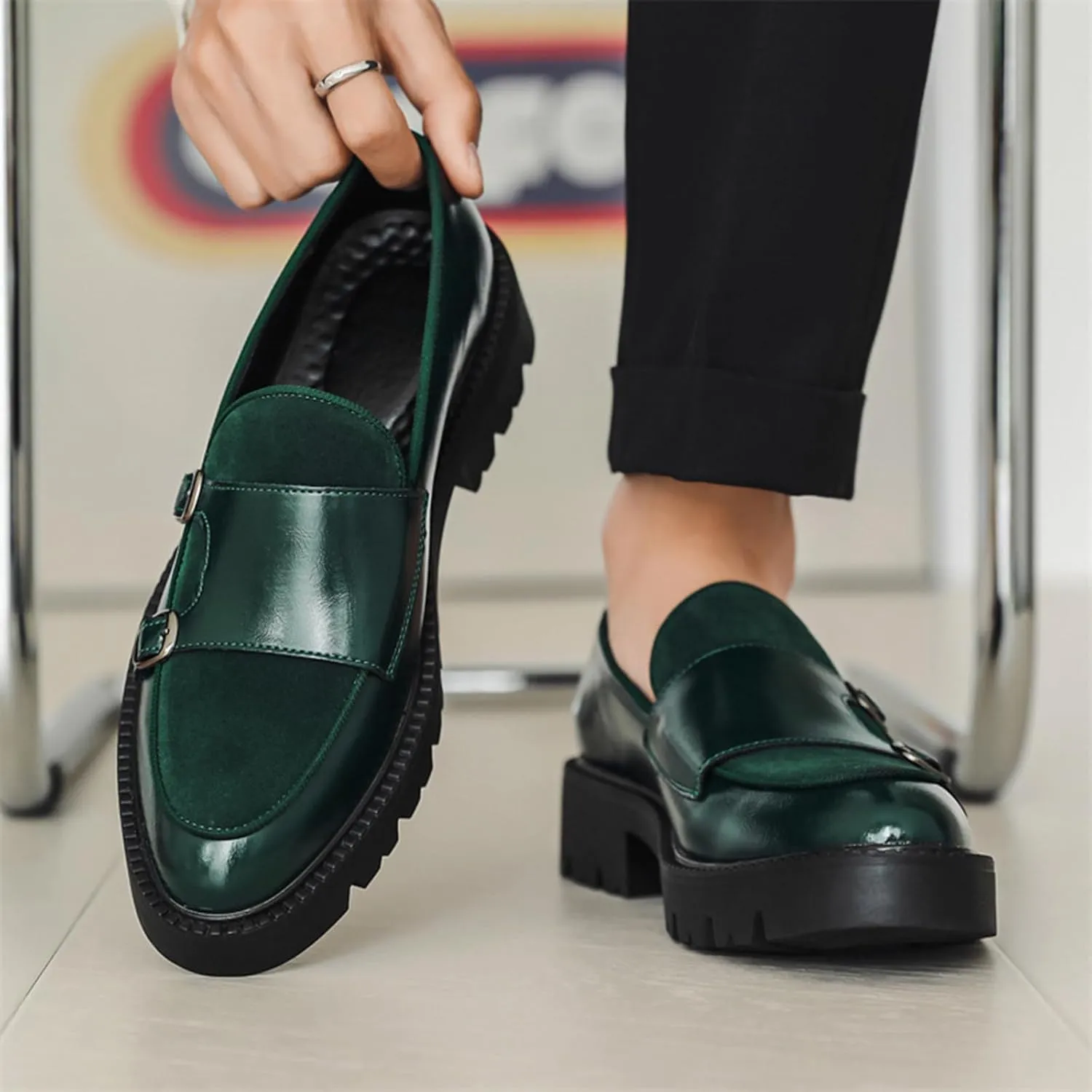 Slip on Shoes for Men, Casual Mens Loafers, Penny Loafers Dress Shoes, Monk Strap PU Leather Shoes, Pointed Toe, Non Slip Rubber