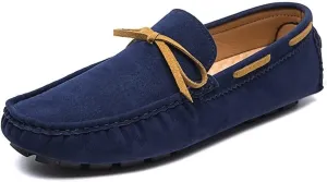 Smoking Loafer Driving Moccasins for Men Vegan Leather Deck Shoes Stitching Details Suede Vamp Rubber Sole Flat Heel Resistant Anti-Slip Driving for Any Attire
