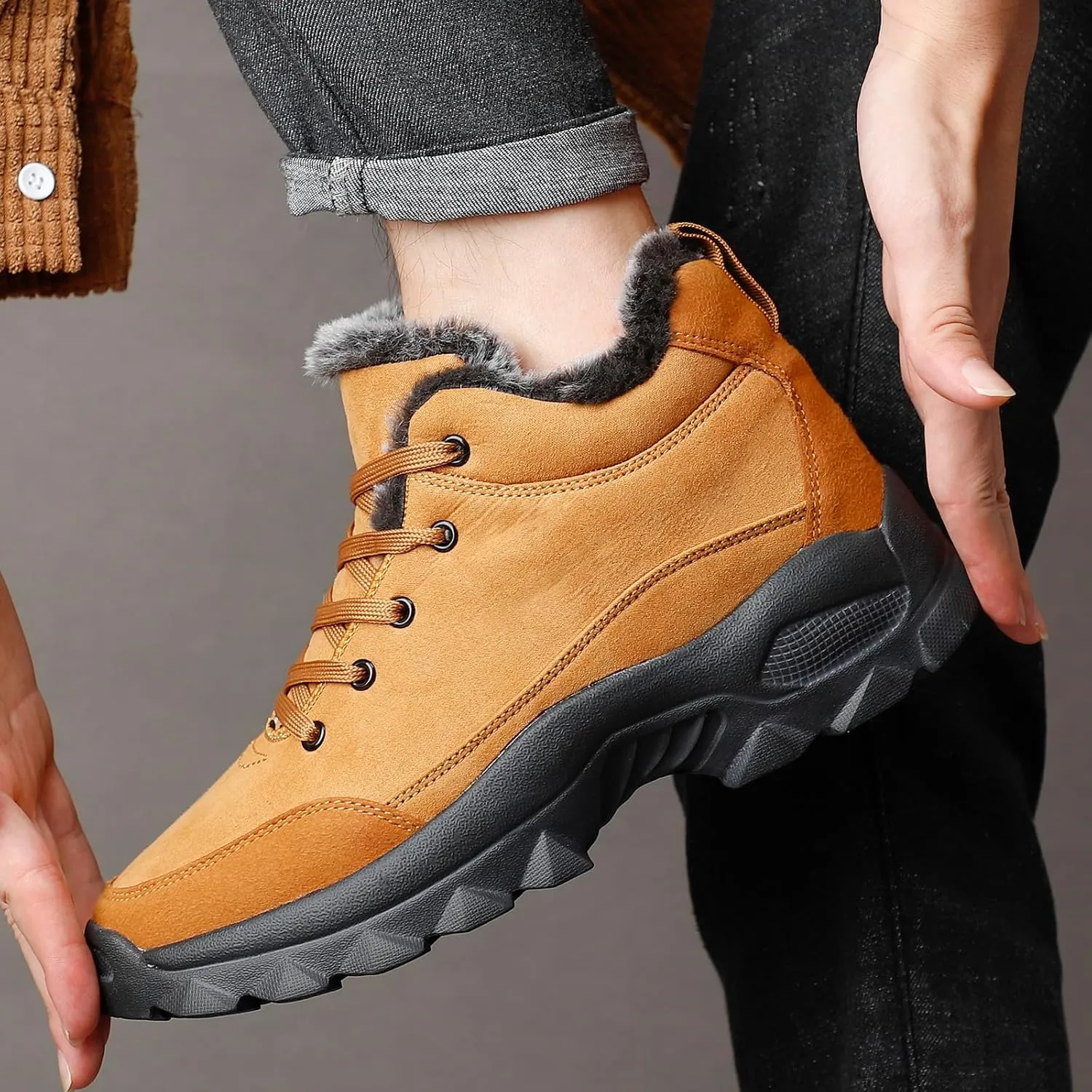 SNEKARMIN Men Snow Boots Outdoor Shoes For Male Thick Sole Sneakers for Men Winter Shoes Botines Tenis Keep Warm Fluff Mens Ankle Boots