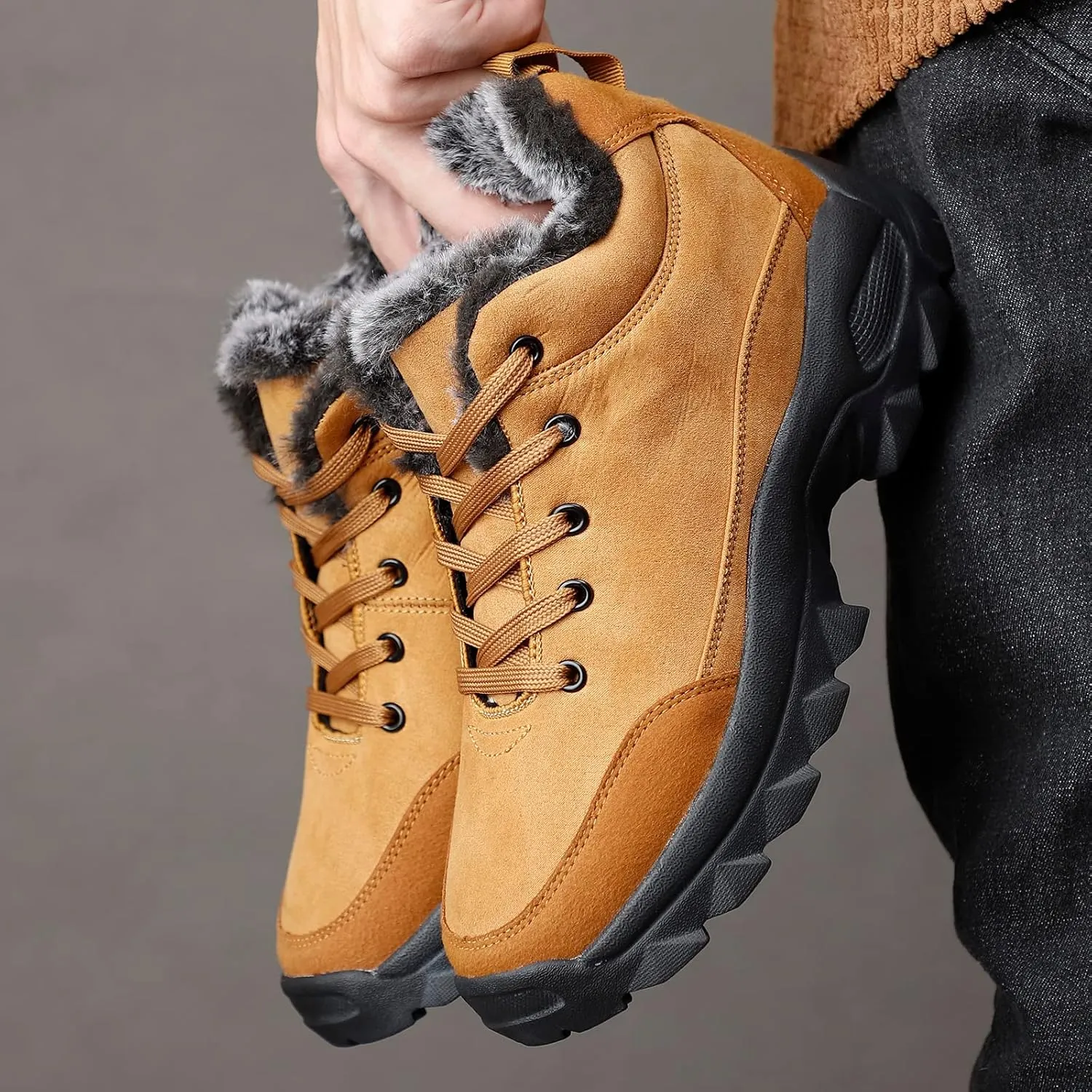 SNEKARMIN Men Snow Boots Outdoor Shoes For Male Thick Sole Sneakers for Men Winter Shoes Botines Tenis Keep Warm Fluff Mens Ankle Boots
