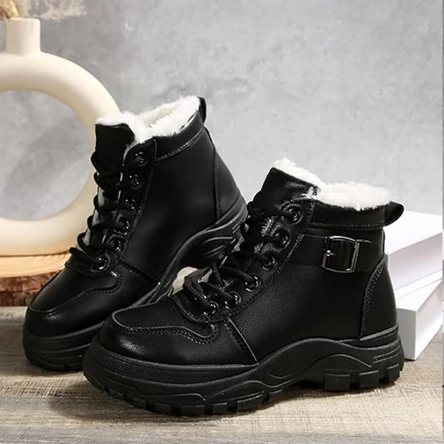 Snow Ankle Boots For Men Fu𝐫 Lined Non-Slip Hiking Boots Women 𝐖aterproof Winter Walking Shoes For Men