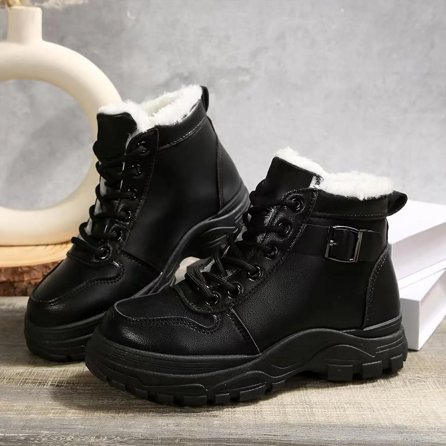 Snow Ankle Boots For Men Fu𝐫 Lined Non-Slip Hiking Boots Women 𝐖aterproof Winter Walking Shoes For Men