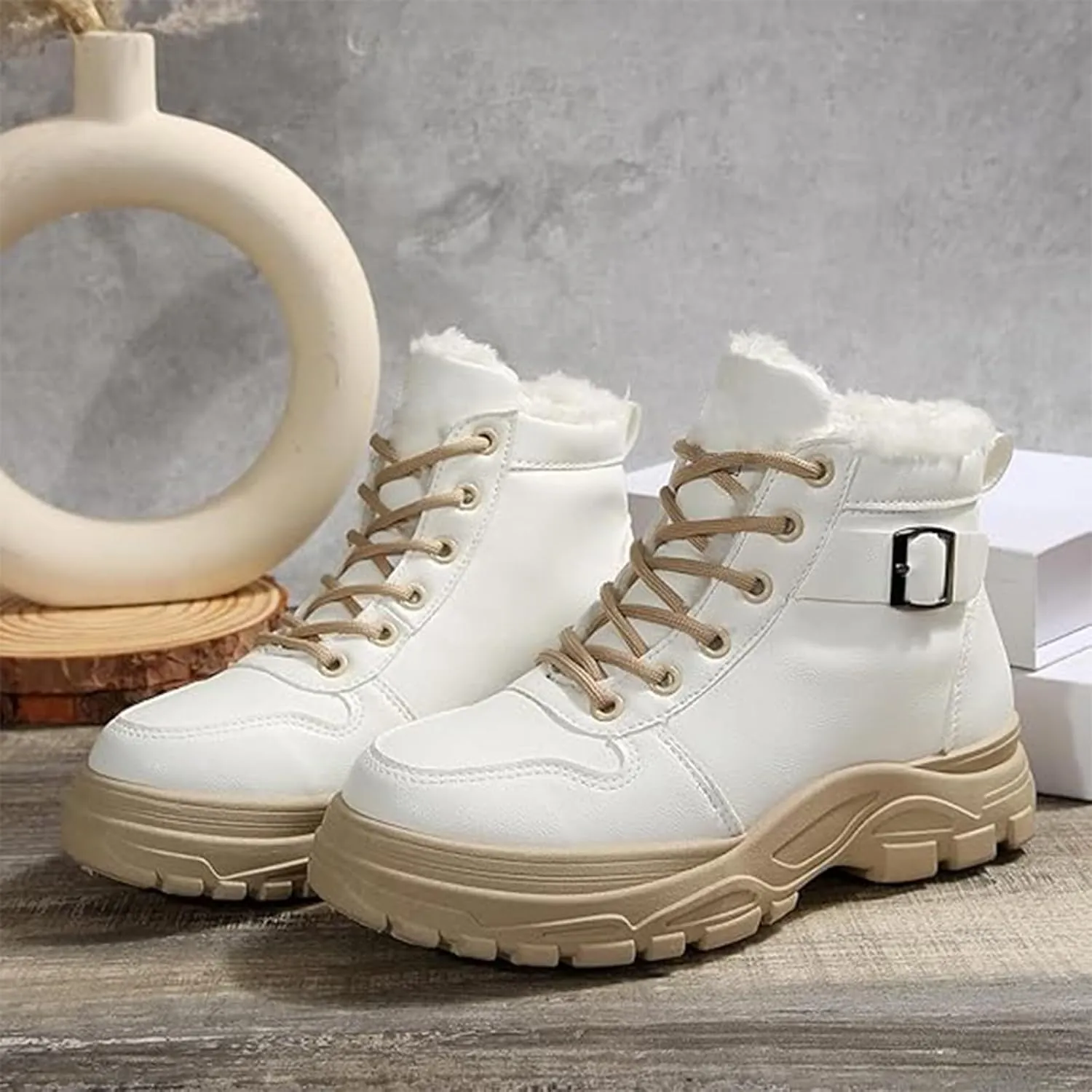 Snow Ankle Boots For Men Fu𝐫 Lined Non-Slip Hiking Boots Women 𝐖aterproof Winter Walking Shoes For Men