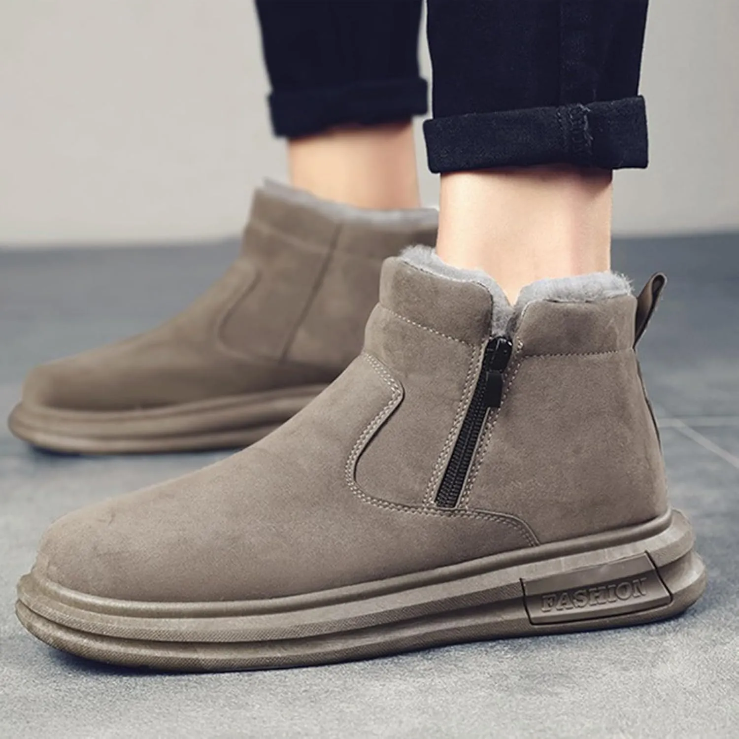 Snow Boots for Men Winter Warm Plush Lined Ankle Booties Waterproof Slip On Shoes Insulated Non Slip Boots Outdoor