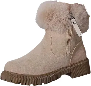 Snow Shoes For Men Hiking Boots Women 𝐖aterproof Round Toe Lug Sole Non-Slip Side Zipper Ankle Booties