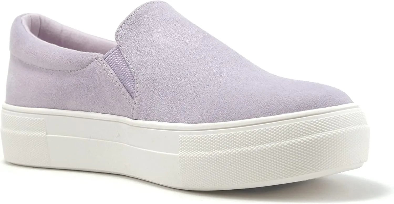 Soda Flat Women Shoes Slip On Loafers Casual Sneakers Memory Foam Insoles Hidden Platform/Flatform Round Toe Hike-G Light Purple Lavender 7