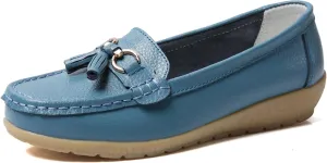 Solaud Women's Comfort Loafers Slope Heeled Moccasins Leather Loafer Casual Round Toe Soft Leather Wedge Pumps Breathable Slip On Walking Office Lightweight Shoes