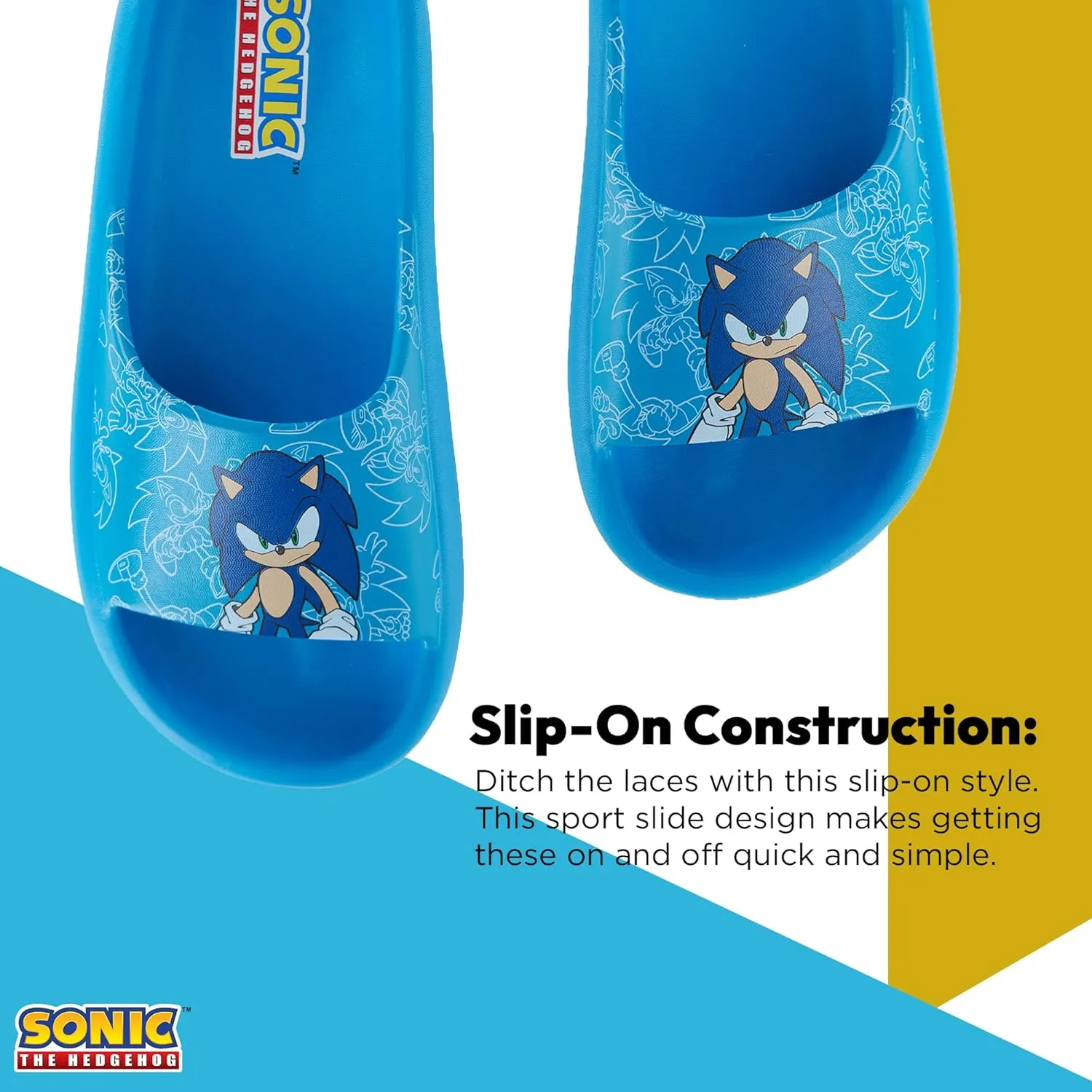 Sonic the Hedgehog Mens Slides - Sonic Comfort Foam Slides with Back - Sponic, Tails, Knuckles and Shadow Slide Sandals