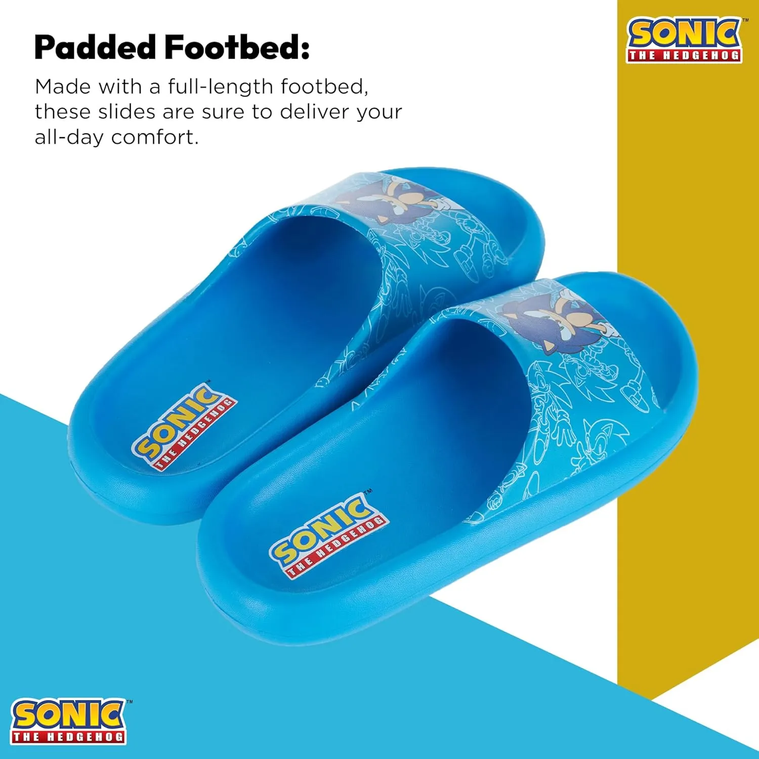 Sonic the Hedgehog Mens Slides - Sonic Comfort Foam Slides with Back - Sponic, Tails, Knuckles and Shadow Slide Sandals