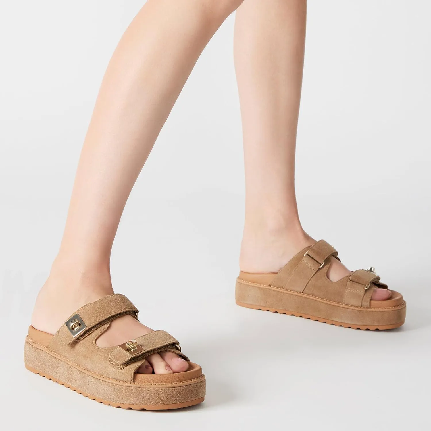 SOVANYOU Platform Sandals for Women Comfortable Summer Beach Sandal Slip on Platform Slides Double Buckle Casual Vacation Shoes