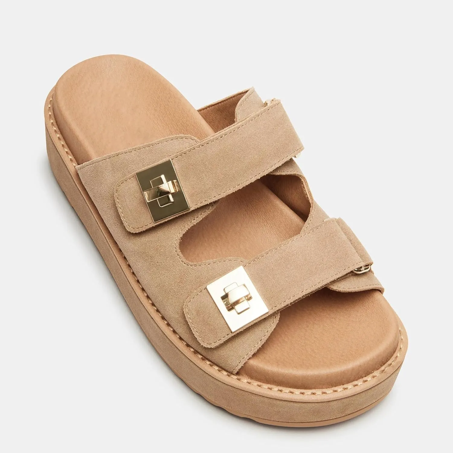 SOVANYOU Platform Sandals for Women Comfortable Summer Beach Sandal Slip on Platform Slides Double Buckle Casual Vacation Shoes
