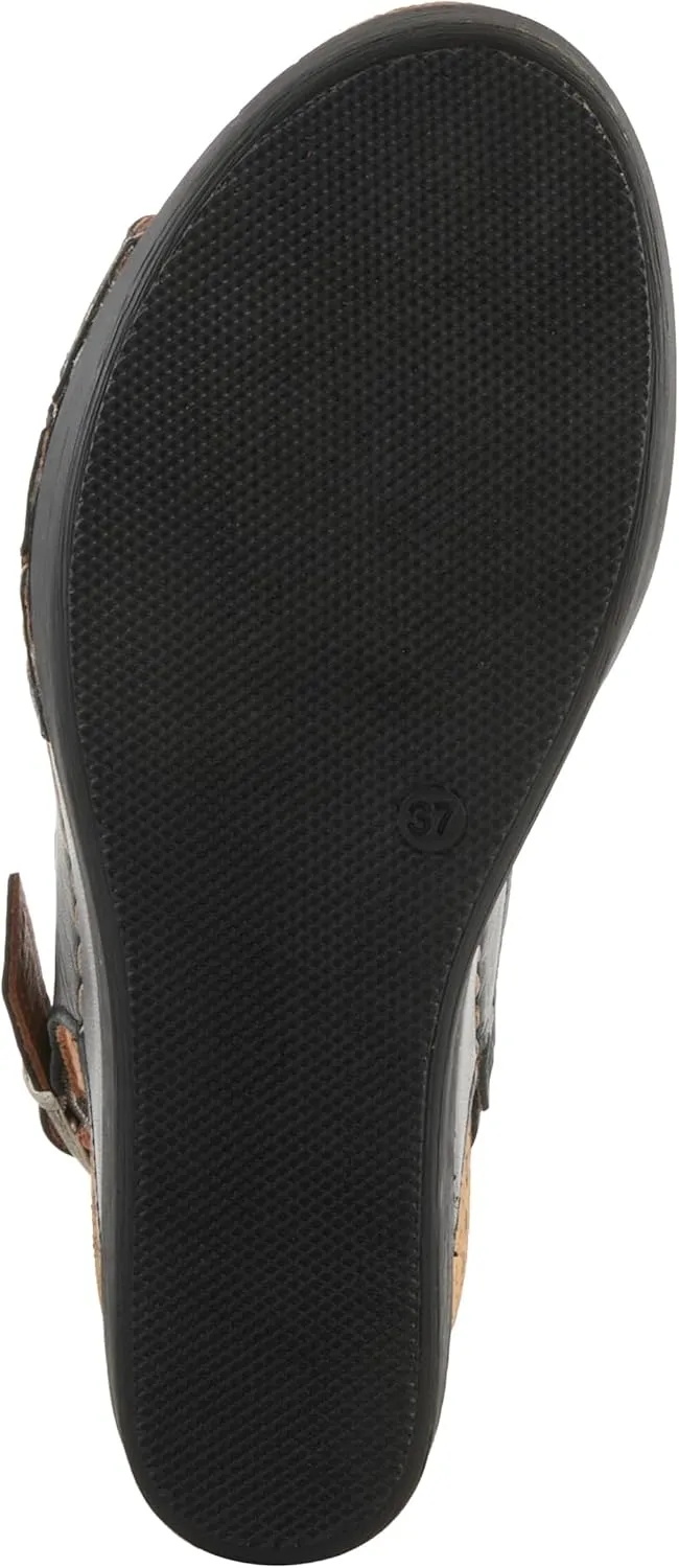 Spring Step Women's KELSY Leather Buckle Slingback Wedge Sandals - Premium Materials, Adjustable Fit, Made in Turkey