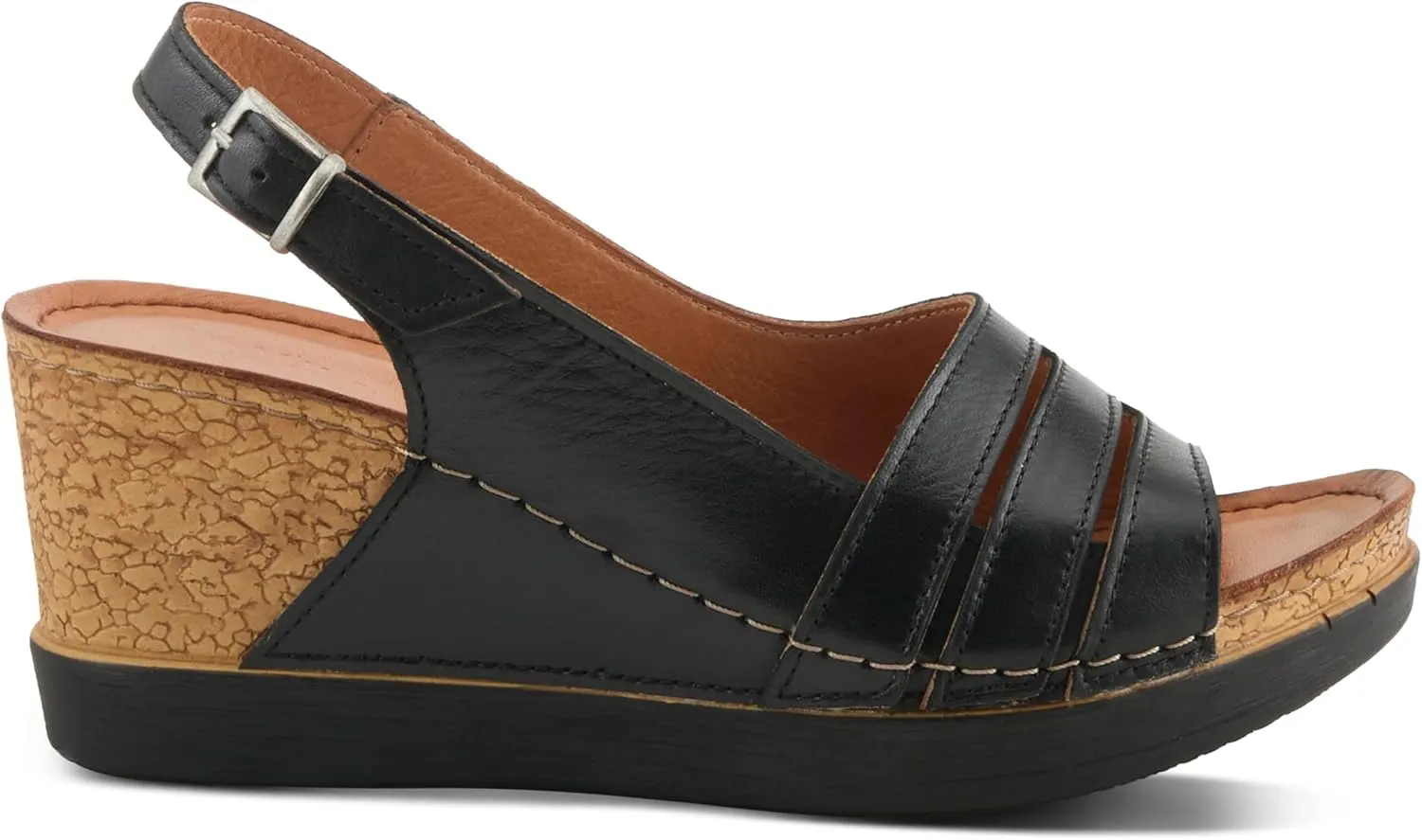 Spring Step Women's KELSY Leather Buckle Slingback Wedge Sandals - Premium Materials, Adjustable Fit, Made in Turkey