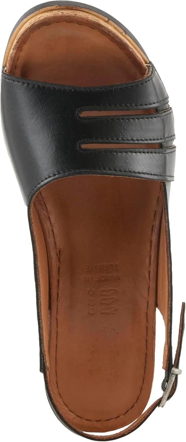 Spring Step Women's KELSY Leather Buckle Slingback Wedge Sandals - Premium Materials, Adjustable Fit, Made in Turkey