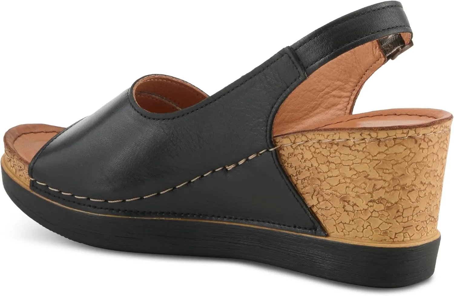 Spring Step Women's KELSY Leather Buckle Slingback Wedge Sandals - Premium Materials, Adjustable Fit, Made in Turkey