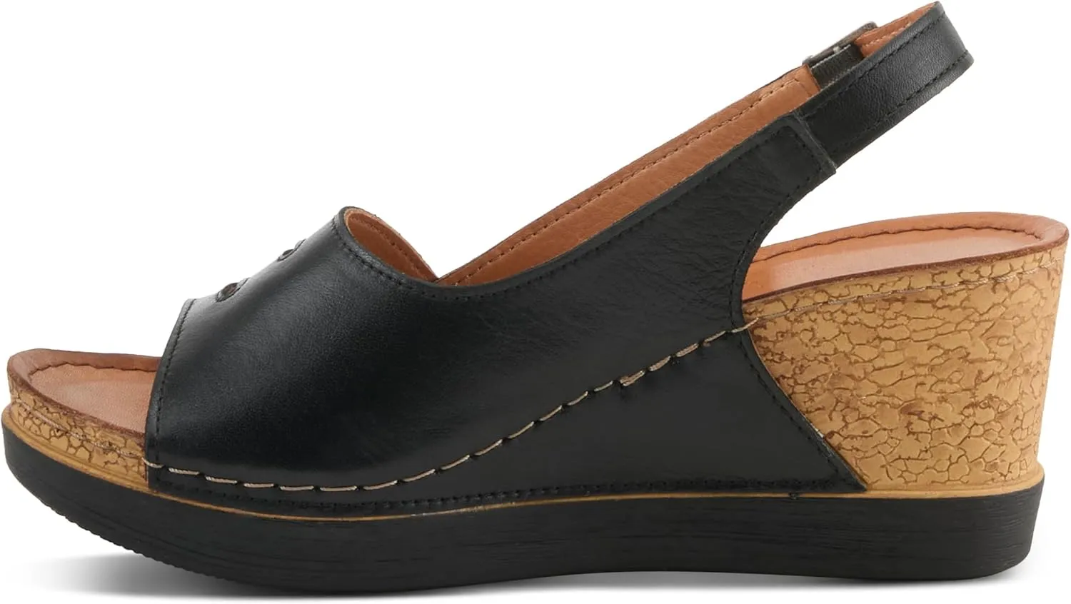 Spring Step Women's KELSY Leather Buckle Slingback Wedge Sandals - Premium Materials, Adjustable Fit, Made in Turkey