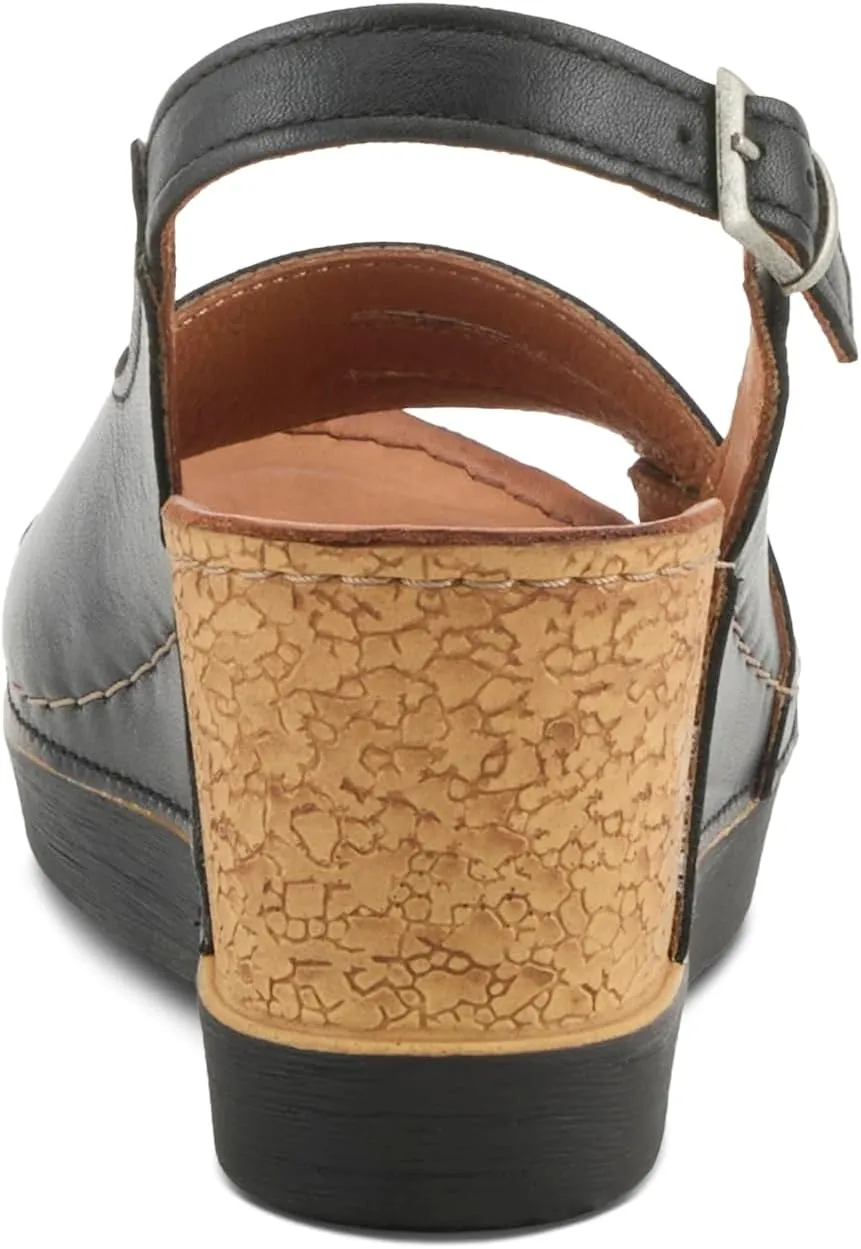 Spring Step Women's KELSY Leather Buckle Slingback Wedge Sandals - Premium Materials, Adjustable Fit, Made in Turkey