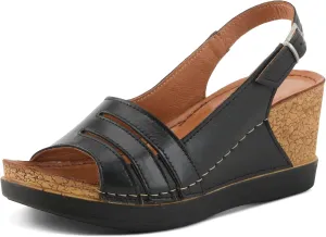 Spring Step Women's KELSY Leather Buckle Slingback Wedge Sandals - Premium Materials, Adjustable Fit, Made in Turkey