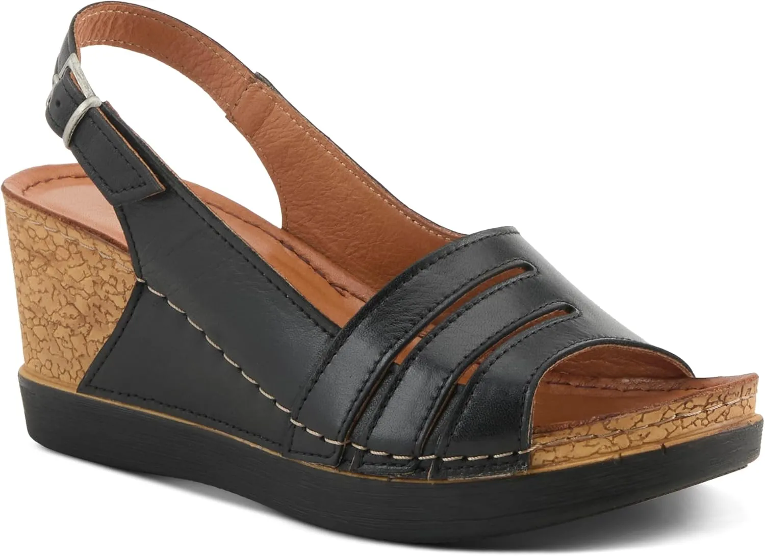 Spring Step Women's KELSY Leather Buckle Slingback Wedge Sandals - Premium Materials, Adjustable Fit, Made in Turkey