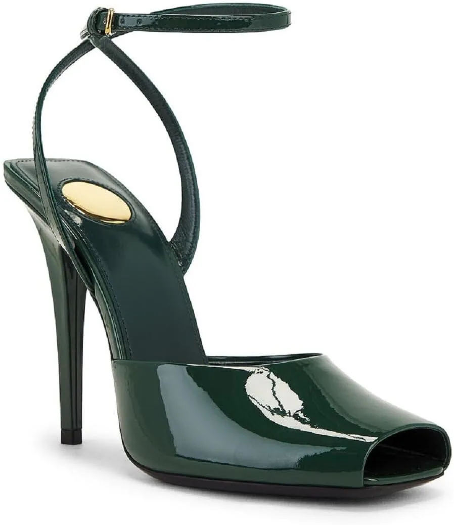 Square Open Toe Heeled Sandals for Women Patent Leather Stiletto High Heels Peep Toe Ankle Strap Backless Pumps Fashion Casual Dressy Party Shoes
