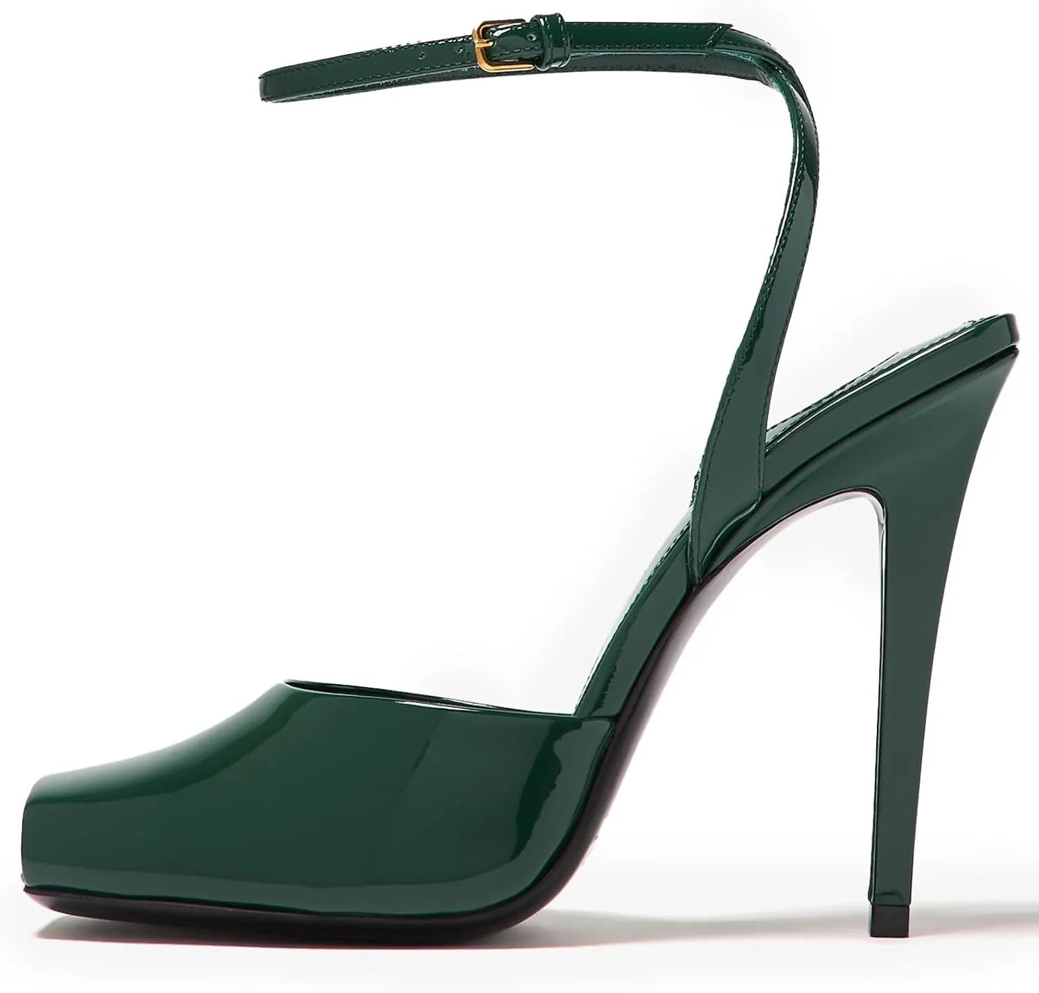 Square Open Toe Heeled Sandals for Women Patent Leather Stiletto High Heels Peep Toe Ankle Strap Backless Pumps Fashion Casual Dressy Party Shoes