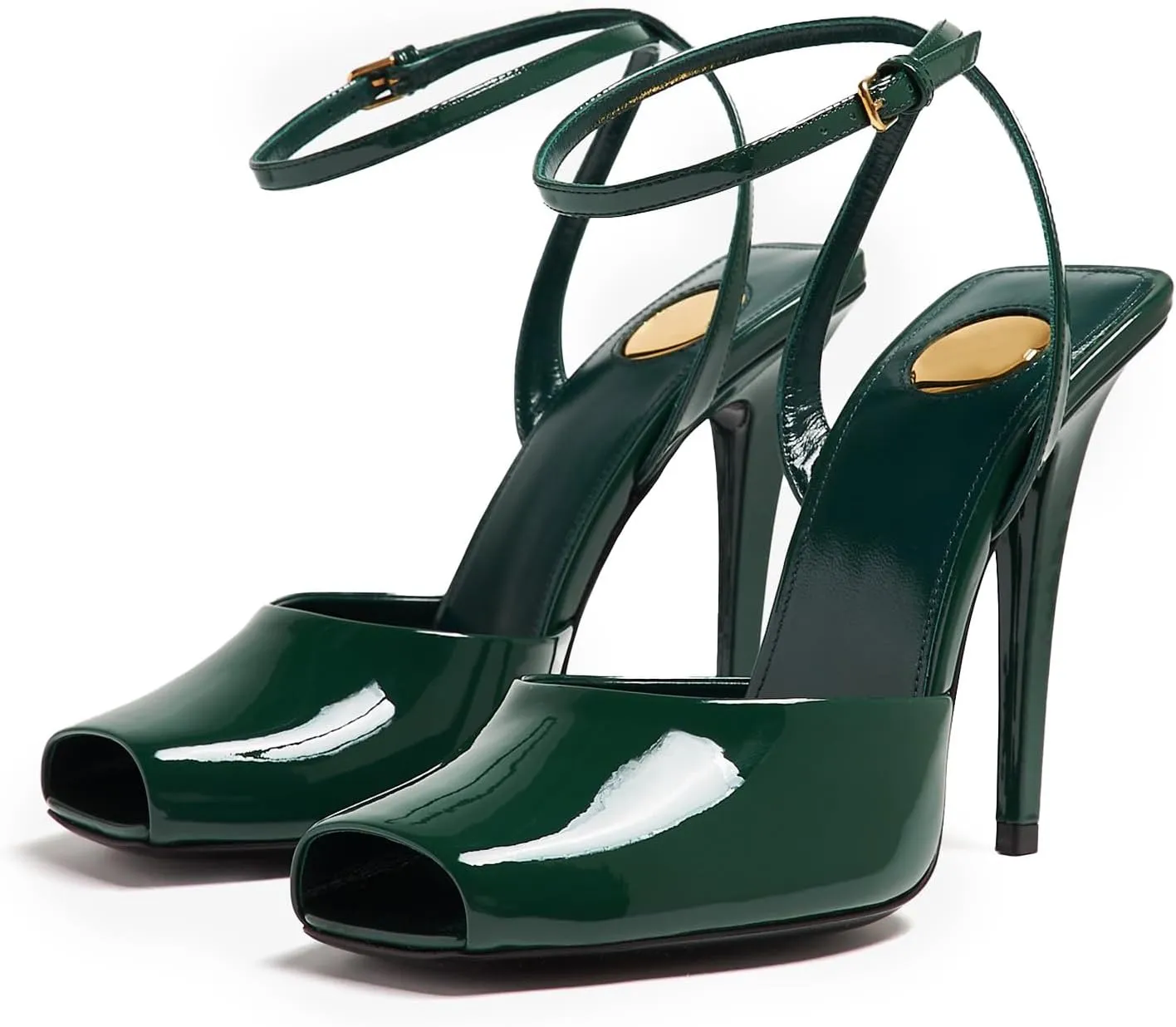 Square Open Toe Heeled Sandals for Women Patent Leather Stiletto High Heels Peep Toe Ankle Strap Backless Pumps Fashion Casual Dressy Party Shoes