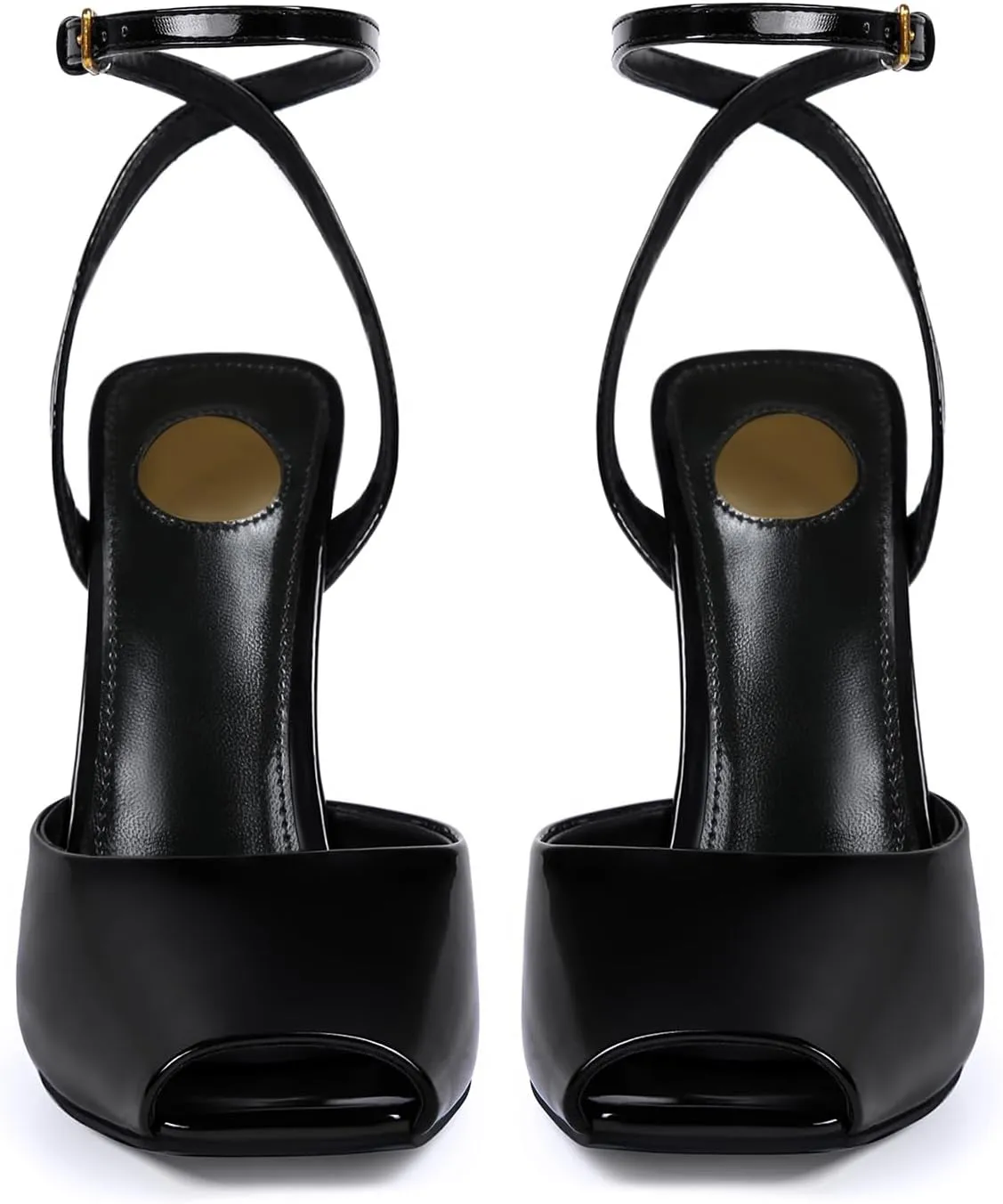 Square Open Toe Heeled Sandals for Women Patent Leather Stiletto High Heels Peep Toe Ankle Strap Backless Pumps Fashion Casual Dressy Party Shoes